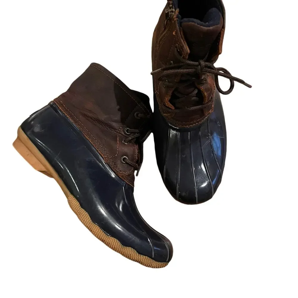 Sperry Womens Navy & Tan Saltwater Duck Boots 7